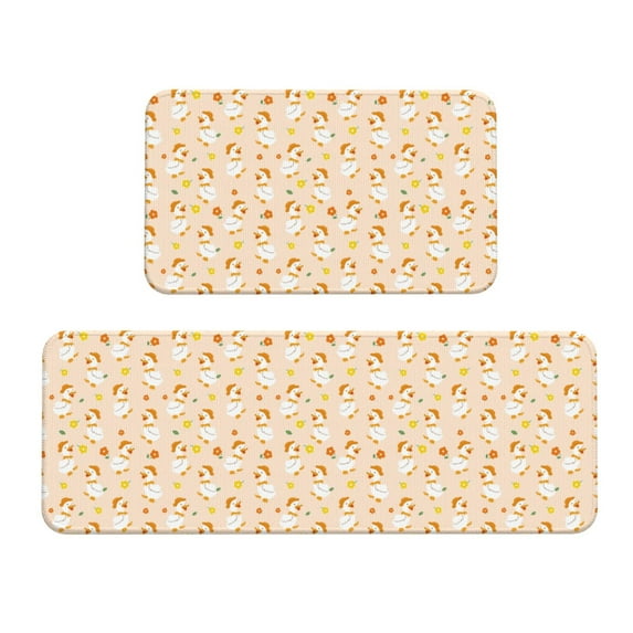 Honeii Cute Duck And Flower Print Kitchen Mat [2 PCS] for Floor, Waterproof Non-Slip Rugs, Kitchen Decor,Standing Mat for Floor,Office, Sink, Laundry