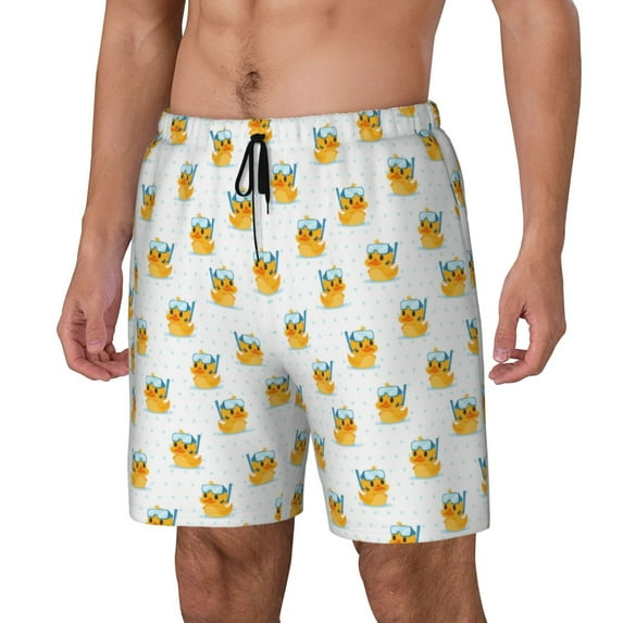 Honeii Cute Duck Diver Print Men's Swim Shorts,Mens Swim Trunks,Breathable Mesh Beach Shorts for Swimming,Surfing, and Beach Activities-Large