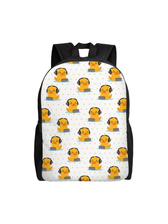 Cute Duck With Headphone Print Laptop Backpack for Work, College, Travel, Daily Backpacks for Men Women, Sport Rucksack,Computer Bag