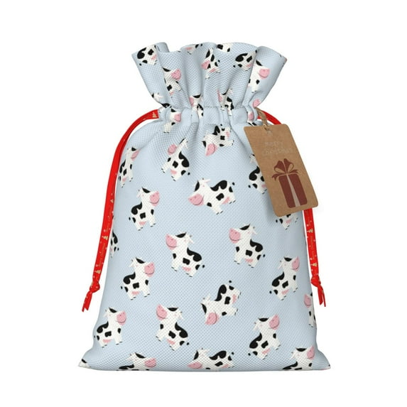 Honeii Cute Farm Cow Print Small Burlap Bags,Christmas Drawstring Treat Bags Gift Bags Reusable Candy Goodie Wrapping Bags for Holiday Party Favors Supplies -Medium