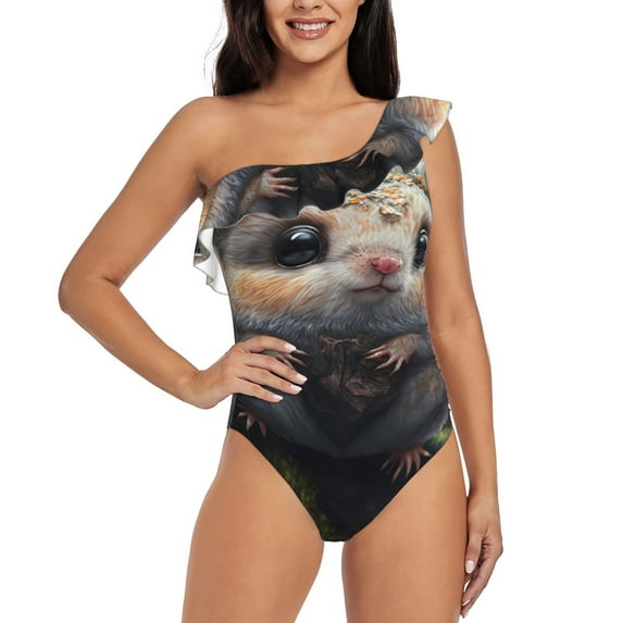 Honeii Cute Fat Ball Branch for women's one-piece swimsuit featuring a chic one-shoulder design experience elegance and style in the water-Small