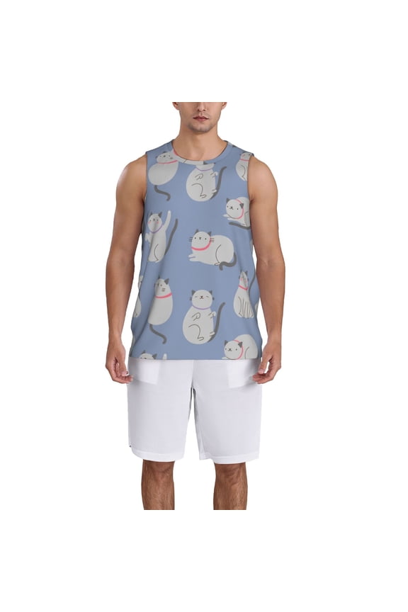 Cute Fat Cat print basktball shirt for men and women, Unisex basketball jersey for Theme party-Medium