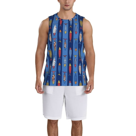 Honeii Cute Fish print basktball shirt for men and women, Unisex basketball jersey for Theme party-Small