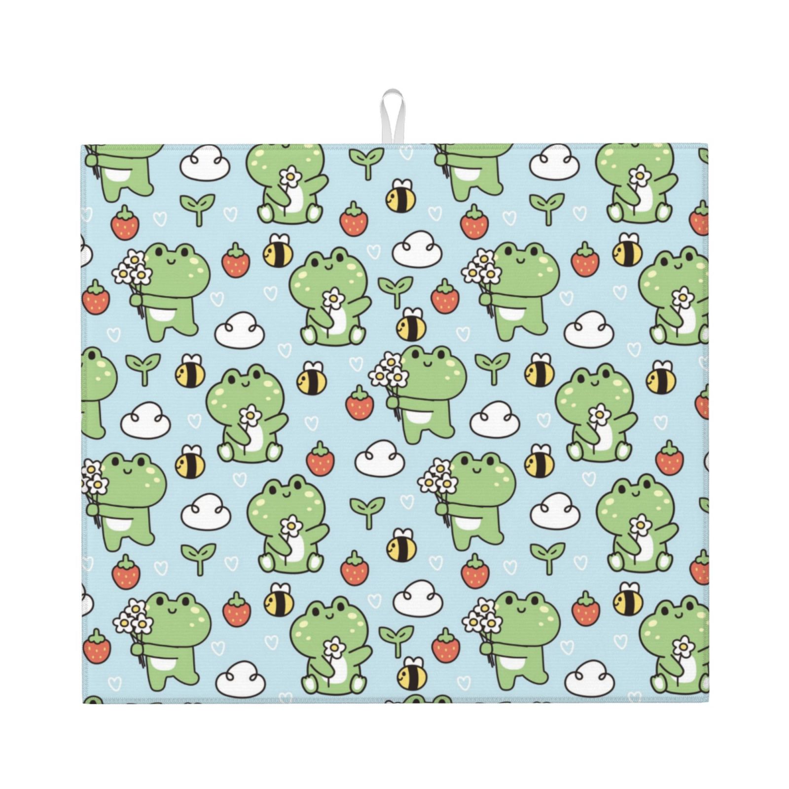 Honeii Cute Floral Frog for Dish Drying Mat for Kitchen Counter, Non ...