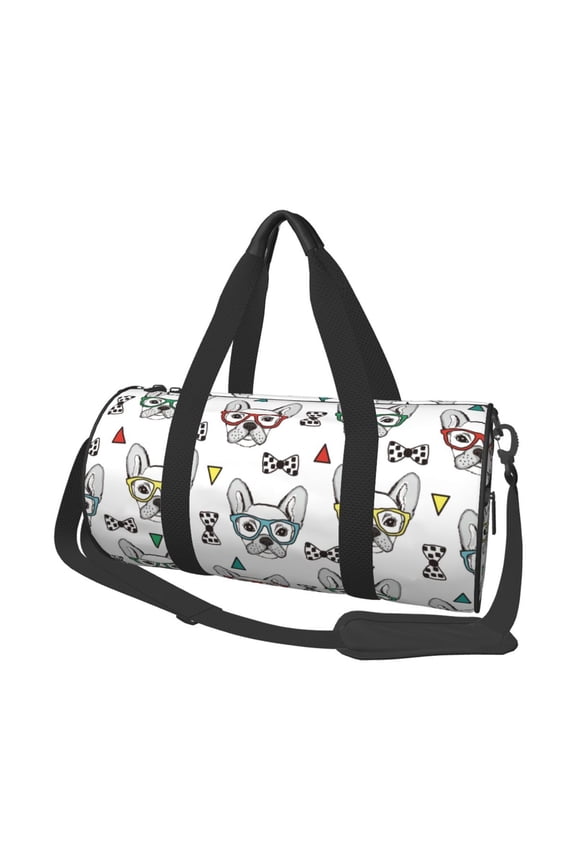 Cute French Bulldog Print Duffle Bag and Adjustable Strap,Foldable Travel Duffel Bags for Men Women,Waterproof Duffel Bags