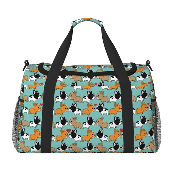 Honeii Cute French Bulldog Print Gym Bag,Carry on Weekender Overnight Bag, Travel Duffel Bags, Personal Item Travel Bag,Tote Bag,Workout Dance Bag