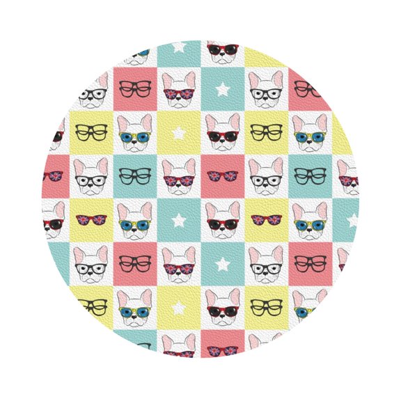 Honeii Cute French Bulldog Print Leather Coaster Set of 6, Ideal for Safeguarding Your Furniture from Drinks Spills and Effortless Cleanup,Round Shape