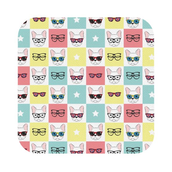 Honeii Cute French Bulldog Print Leather Coaster Set of 6, Ideal for Safeguarding Your Furniture from Drinks Spills and Effortless Cleanup,Square