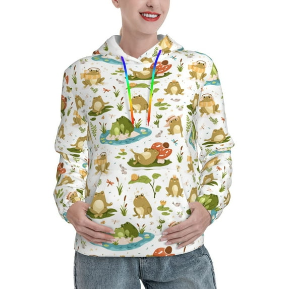 Honeii Cute Frog Pattern Womens Oversized Hoodies Long Sleeve Sweatshirts Pullover Fall Outfits with Pocket-XX-Large