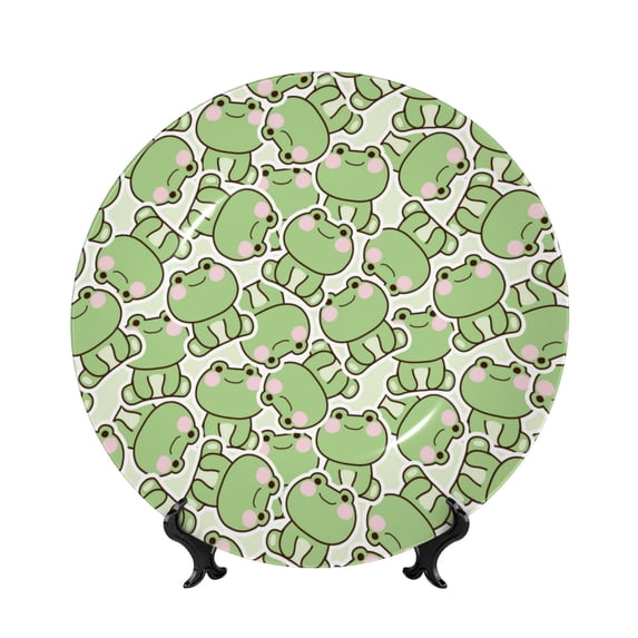 Honeii Cute Frog Print Elegant Bone China Decorative Plate, Porcelain Plate,Art Crafts,Ceramic Ornaments for Home Office Wall Decor-10in