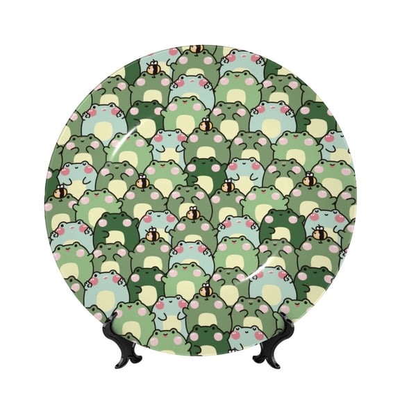Honeii Cute Frog Print Elegant Bone China Decorative Plate, Porcelain Plate,Art Crafts,Ceramic Ornaments for Home Office Wall Decor-6in