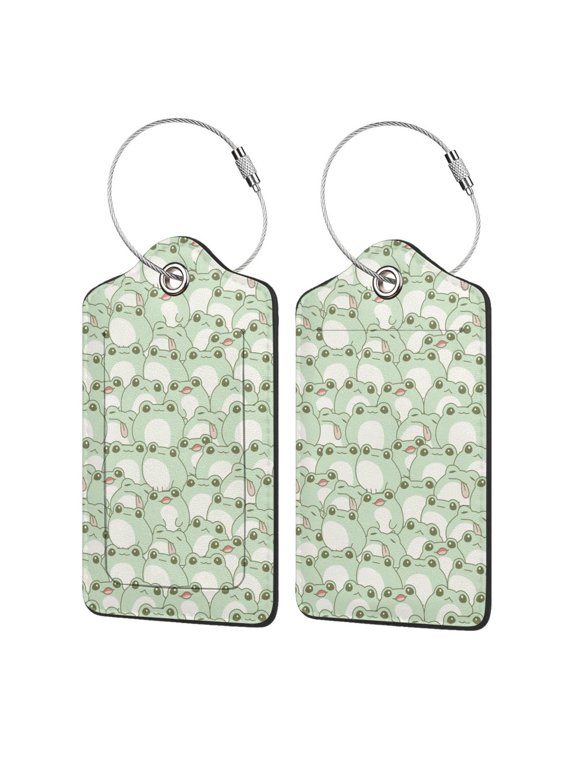 Cute Frog Print Leather Luggage Tag for Suitcases,ID Tags,Bag Tags for Luggage,Functional Travel Tag-4 PCS