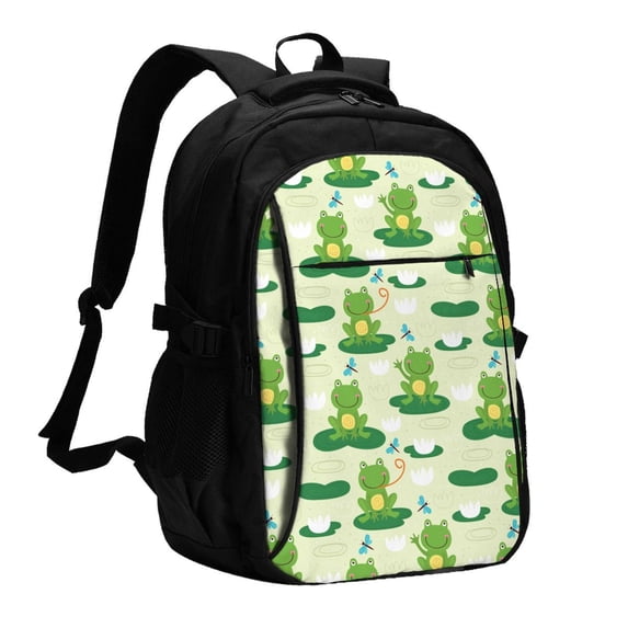 Honeii Cute Frog1 for Travel Laptop Backpack, Business Laptops Backpack with USB Charging Port, College High School Computer Bag for Men Women