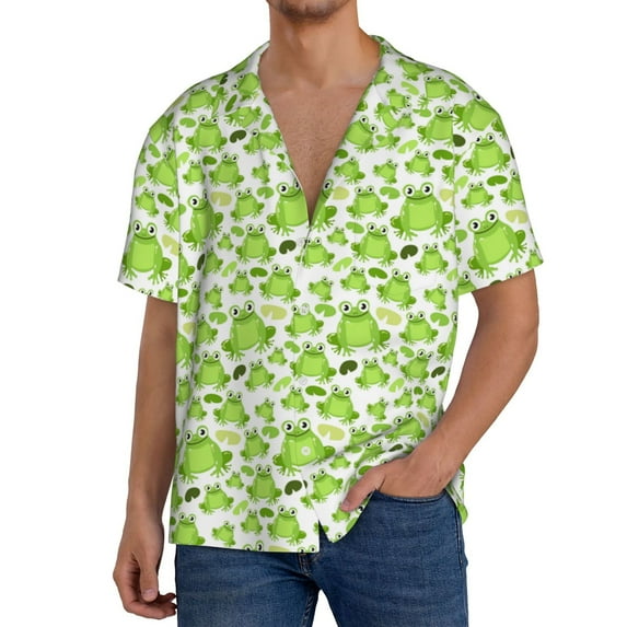Honeii Cute Frogs for Men's Short-Sleeved Button-Up Collared Shirt Featuring A Pocket, Perfect for Beach Vacations, And Travel Adventures.-XX-Large