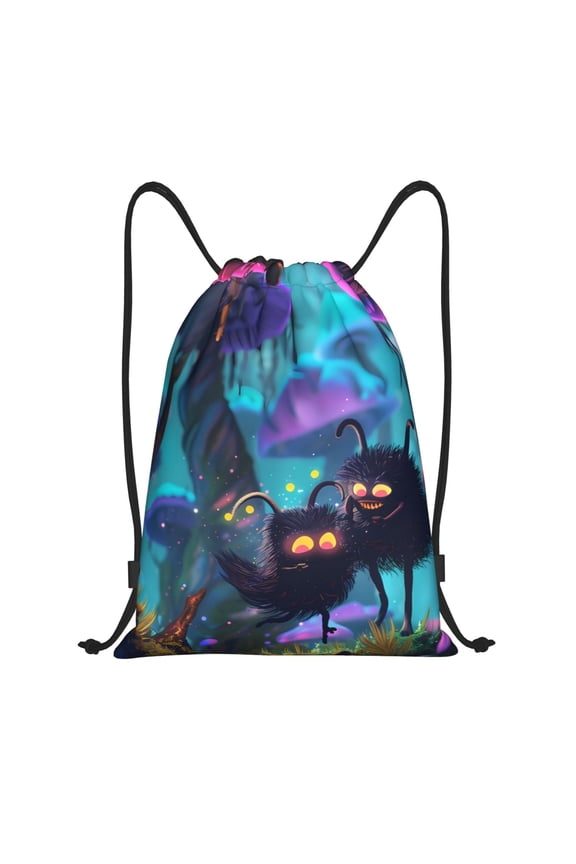 Cute Fuzzy Fantasy Creatures Print Drawstring Backpack,Drawstring Bags String Backpack Gym Cinch Sack Backpack Sport Bag Draw-Small