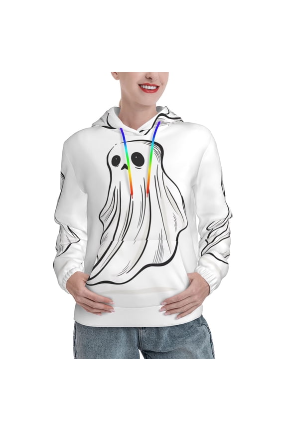 Cute Ghost Simple Drawing Pattern Womens Oversized Hoodies Long Sleeve Sweatshirts Pullover Fall Outfits with Pocket-Medium