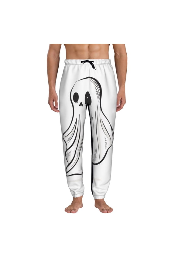 Cute Ghost Simple Drawing Print Mens Jogger Sweatpants, Men's Lounge Pants with Pockets-Small