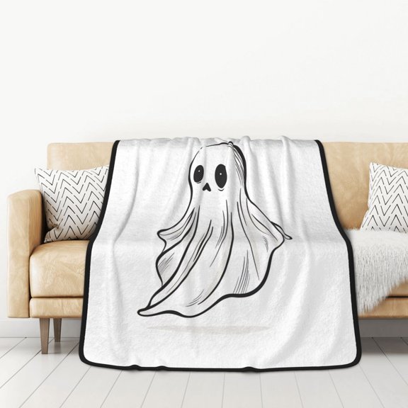 Honeii Cute Ghost Simple Drawing for Throw Blanket for Couch - Thick Blanket, Soft Fuzzy Plush Throw Blanket for All Seasons, Double Sided Blanket,50x60 In