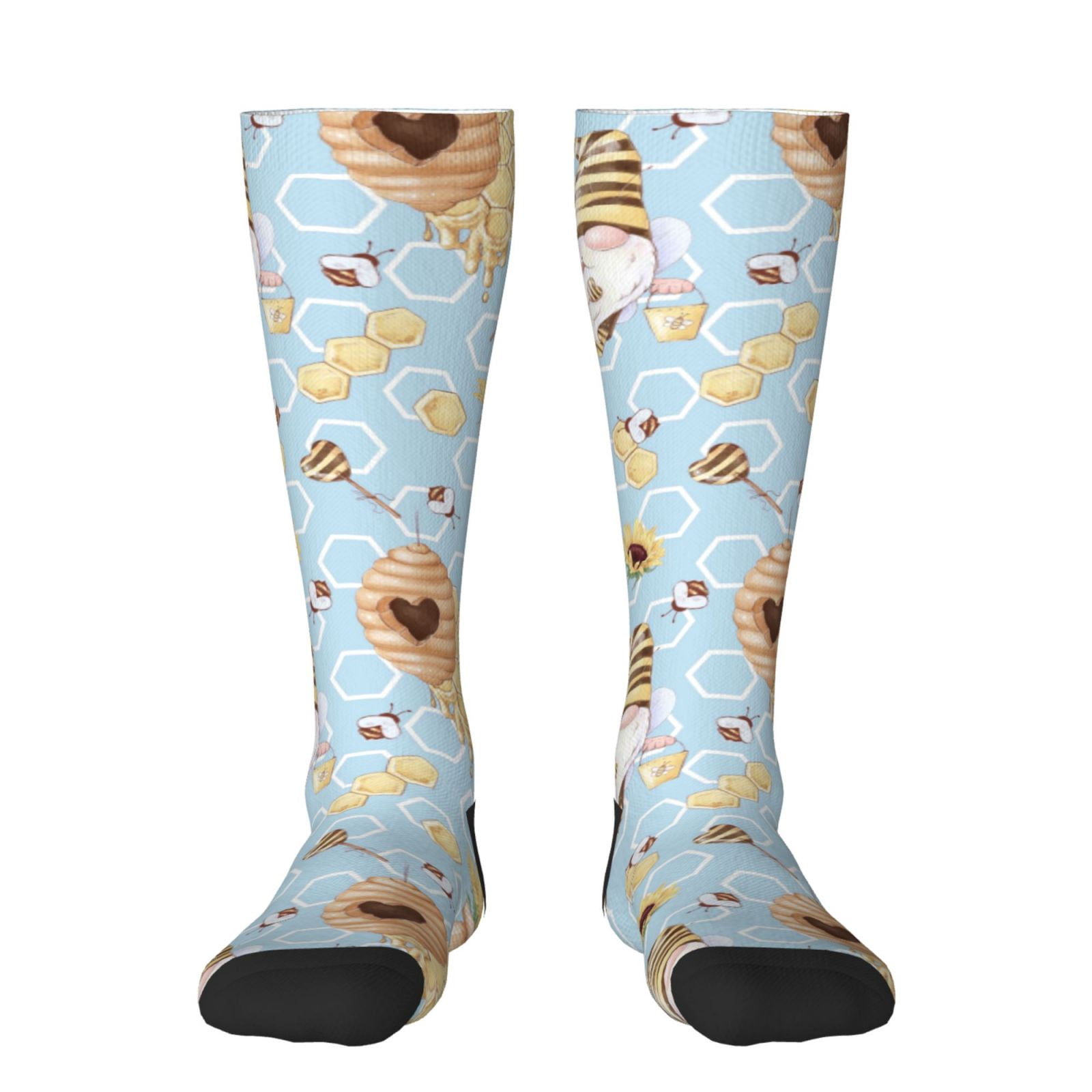 Honeii Cute Gnome Bee Collects Honey Print Long Socks,Novelty Design