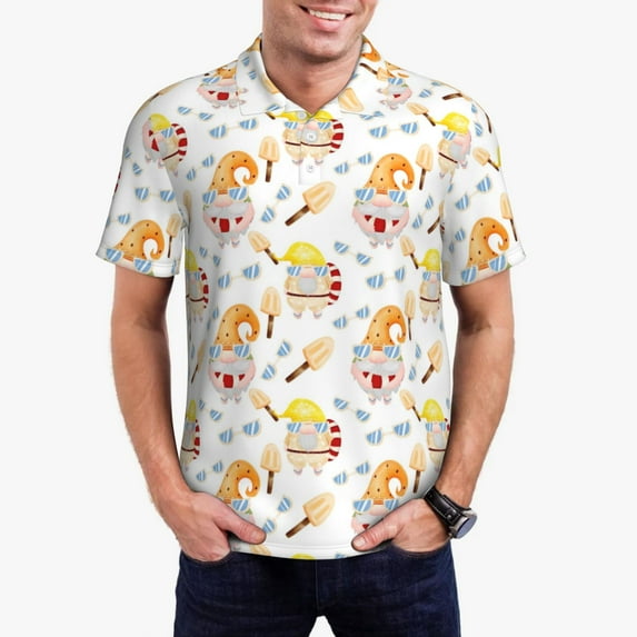Honeii Cute Gnome Summer print Polo Shirt, a classic short-sleeved, button-down golf shirt designed for men4X-Large