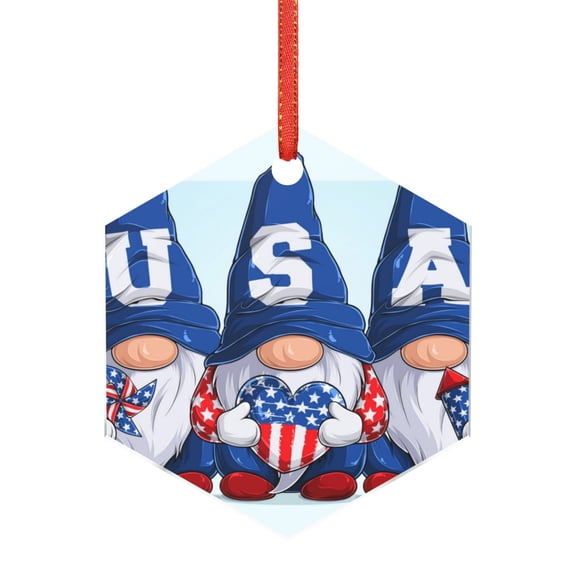 Honeii Cute Gnomes in USA Print Christmas Tree Acrylic Ornament | Christmas Decoration, Living Room Bedroom Garden Seasonal Decor for Christmas Tree-Hexagon