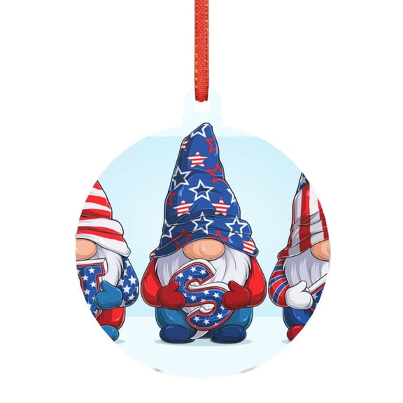 Honeii Cute Gnomes in USA1 Print Christmas Tree Acrylic Ornament | Christmas Decoration, Living Room Bedroom Garden Seasonal Decor for Christmas Tree-Round Shape