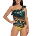 thumbnail image 1 of Honeii Cute Green Dinosaur Blue Sky for women's one-piece swimsuit featuring a chic one-shoulder design experience elegance and style in the water-X-Large, 1 of 6