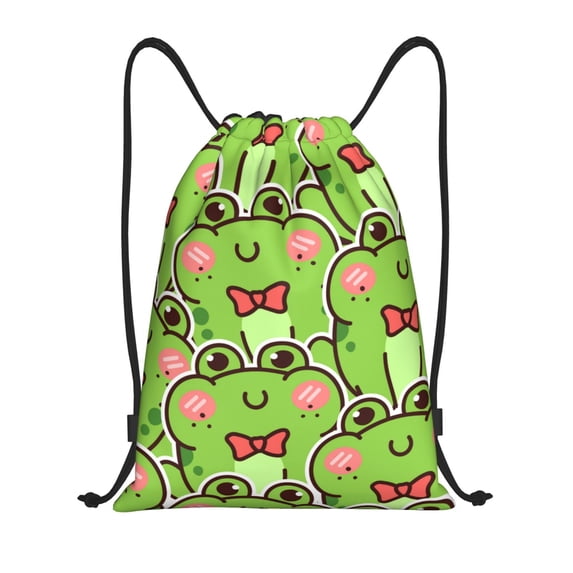 Honeii Cute Green Frog Print Drawstring Backpack,Drawstring Bags String Backpack Gym Cinch Sack Backpack Sport Bag Draw-Small
