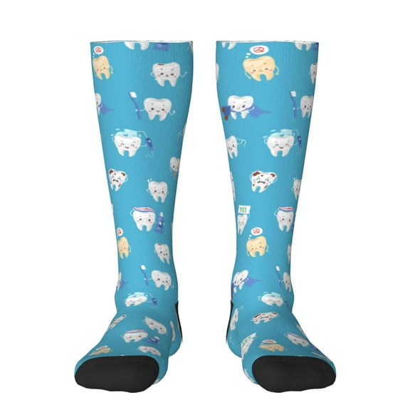 Honeii Cute Healthy Teeth Print Long Socks,Novelty Design Socks Gift for Men and Women,Crew Socks,Calf Socks
