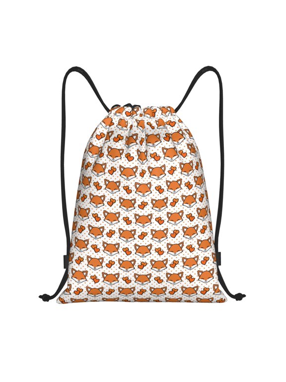 Cute Heart Fox Cartoon Print Drawstring Backpack,Drawstring Bags String Backpack Gym Cinch Sack Backpack Sport Bag Draw-Small