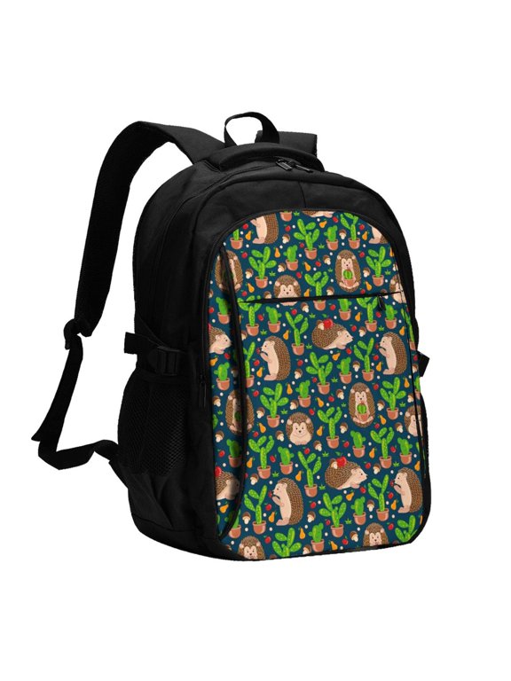 Cute Hedgehogs Cactus Blue for Travel Laptop Backpack, Business Laptops Backpack with USB Charging Port, College High School Computer Bag for Men Women