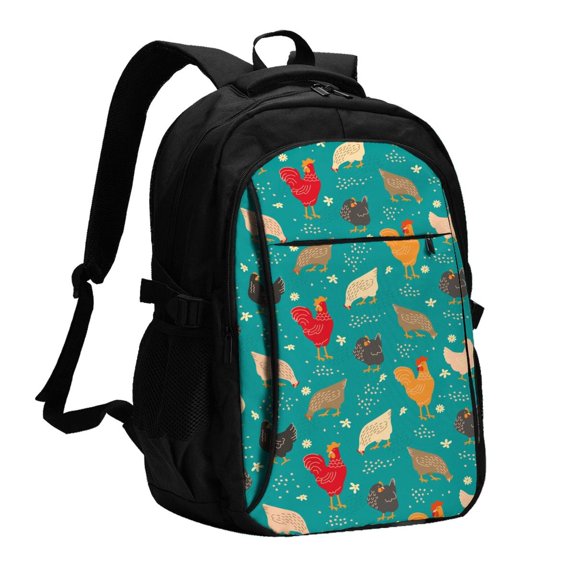 Honeii Cute Hens And Rooster for Travel Laptop Backpack, Business Laptops Backpack with USB Charging Port, College High School Computer Bag for Men Women