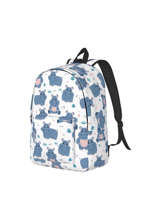 Cute Hippos Print Canvas Backpack for School & Outdoor,Laptop Excursion Backpack,Notebook School Bookbag For Men Women,for Work, Travel, and Everyday Use-Small