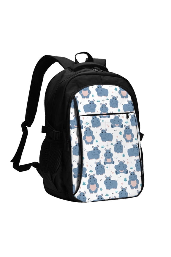 Cute Hippos for Travel Laptop Backpack, Business Laptops Backpack with USB Charging Port, College High School Computer Bag for Men Women