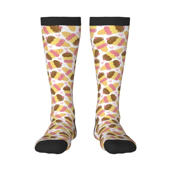 Honeii Cute Ice Cream Print Long Socks,Novelty Design Socks Gift for Men and Women,Crew Socks,Calf Socks