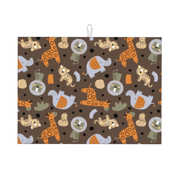 Honeii Cute Lion Tiger Print Kitchen Drying Mat Coffee Bar Mat Hide Stain Coffee Maker Mat for Countertops Coffee Pot Dish Drying Mat