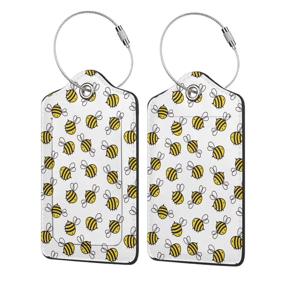 Honeii Cute Little Bee Print Leather Luggage Tag for Suitcases,ID Tags,Bag Tags for Luggage,Functional Travel Tag-2 PCS