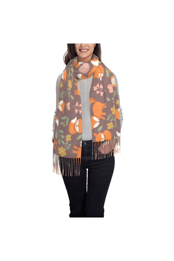 Cute Little Fox Print Scarf Oversized Scarf Tassel Fall Winter Thick Scarf Warm Shawl Women,Women's Scarves & Wraps