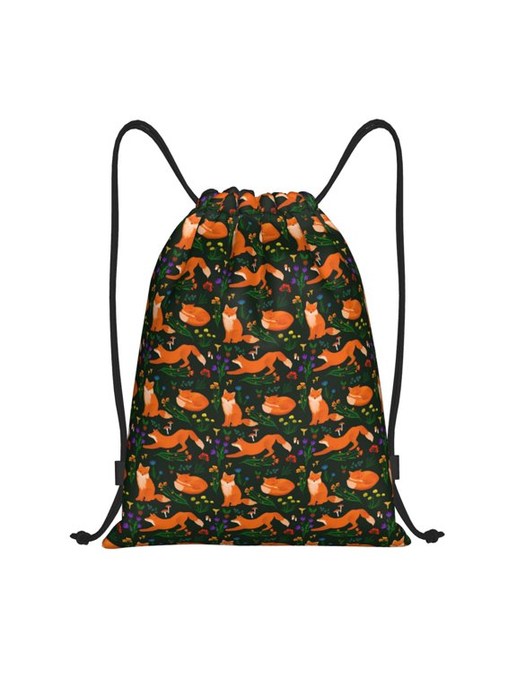 Cute Little Foxes Print Drawstring Backpack,Drawstring Bags String Backpack Gym Cinch Sack Backpack Sport Bag Draw-Small