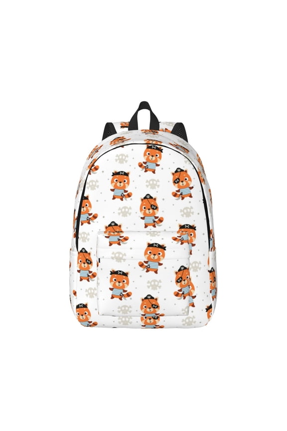 Cute Little Pirate Red Panda Print Canvas College Laptop Backpack, Durable Rucksack Travel Notebook Bag School Backpack Book Bag for Men Women-Small
