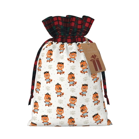 Honeii Cute Little Pirate Red Panda Print Small Burlap Bags,Christmas Drawstring Treat Bags Gift Bags Reusable Candy Goodie Wrapping Bags for Holiday Party Favors Supplies -Black