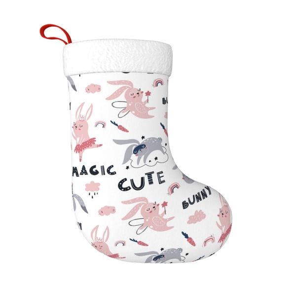 Honeii Cute Magic Bunny for Christmas Stocking,Large Xmas Stocking,Holiday and Family Stocking for Fireplace Christmas Holiday Party Decoration