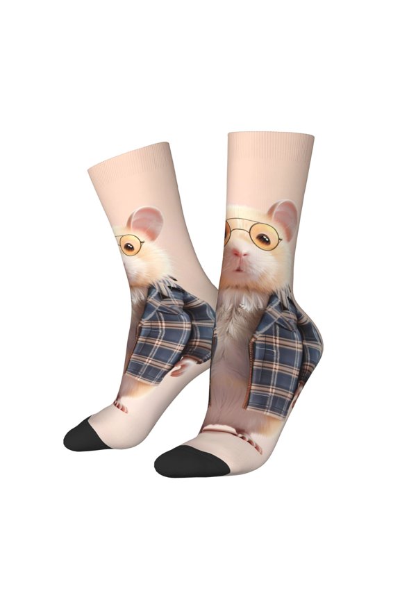 Cute Mouse In Glasses Print Adult Socks,Crew Socks,Casual Calf Socks,Daily Wear Socks for Men & Women, Perfect for Sports, Casual and Everyday Use