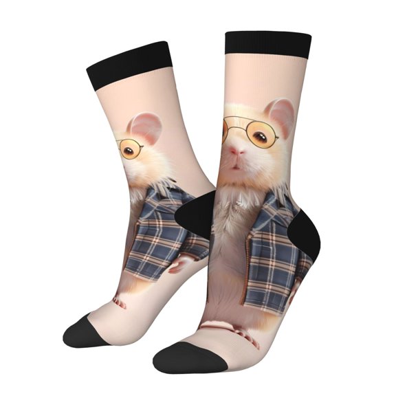 Honeii Cute Mouse In Glasses Print Adult Socks,Crew Socks,Casual Calf Socks,Daily Wear Socks for Men & Women, Perfect for Sports, Casual and Everyday Use