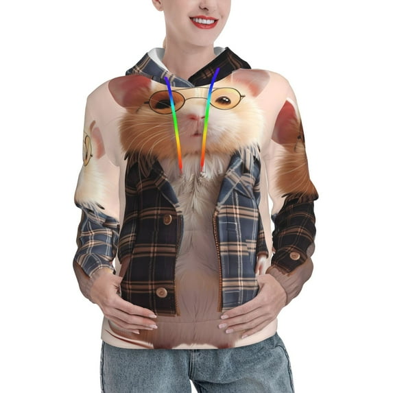 Honeii Cute Mouse In Glasses Pattern Womens Oversized Hoodies Long Sleeve Sweatshirts Pullover Fall Outfits with Pocket-Medium