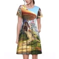 thumbnail image 1 of Honeii Cute Mushroom Town Print Women’s Short Sleeve Dress, Comfortable Casual Dress, Soft Polyester Spandex Blend, Stylish Everyday Wear for Summer, Perfect for Travel and Vacation, 1 of 6