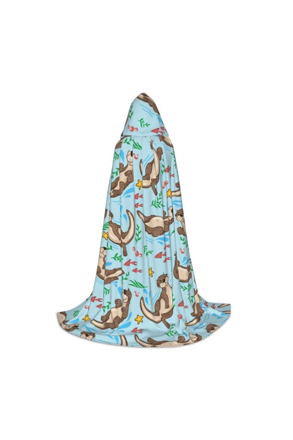 Cute Otters Print Poncho Cape, Cloak Coat, Snuggly Hooded Wearable Blanket, Hooded Cape For Teenagers,Halloween Costumes-Medium