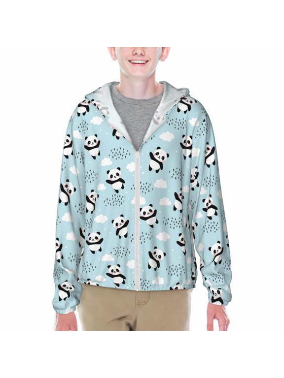 Cute Panda Bear Print Sun Protection Jacket Hooded Cooling Shirt with Pockets Hiking Outdoor Performance-Large
