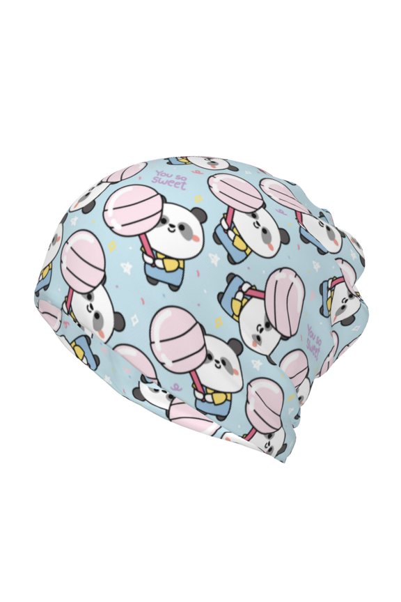 Cute Panda Bear Print Winter Beanie Daily Hat - Thermal Polar Fleece Ski Running Hat Skull Cap for Men and Women,Beanie