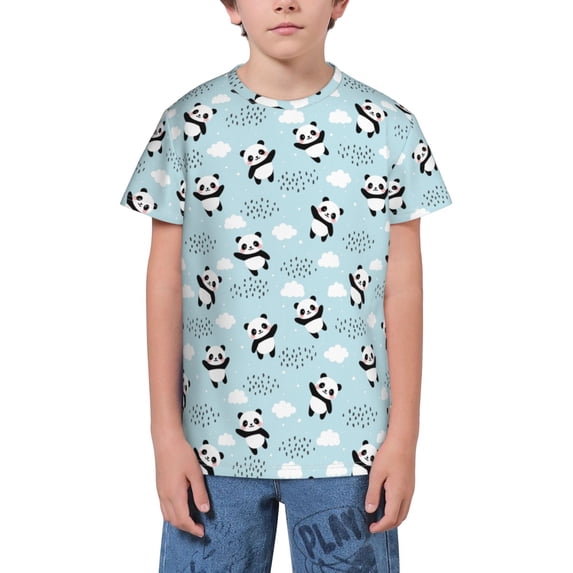 Honeii Cute Panda Bear Print Youth Short Sleeve T-Shirt,Boys Athletic Shirt,Quick Dry Short Sleeve Performance Moisture Wicking T Shirt